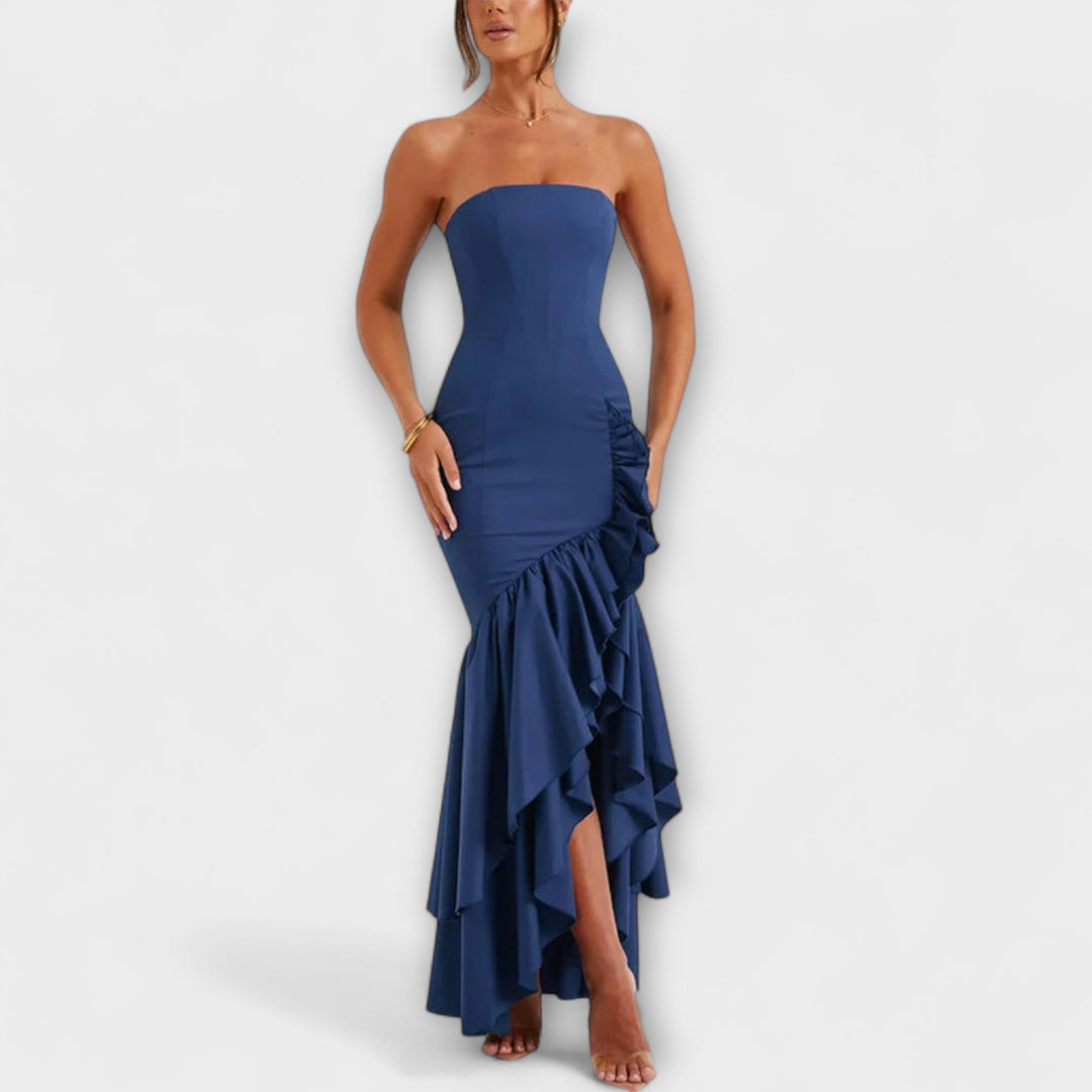 Zuri - Robe maxi à épaules dénudées et ourlet asymétrique