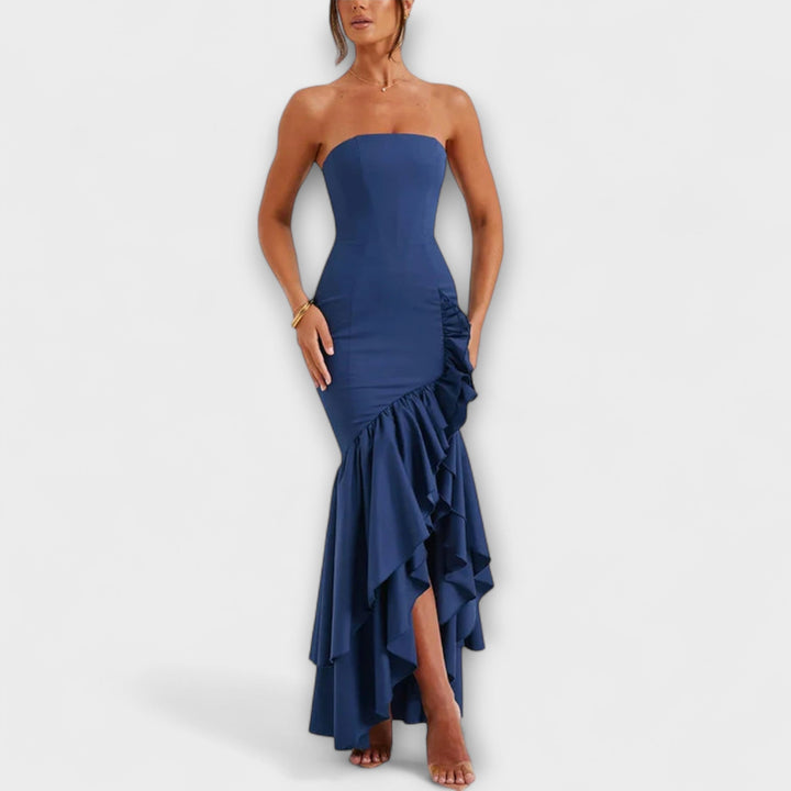 Zuri - Robe maxi à épaules dénudées et ourlet asymétrique