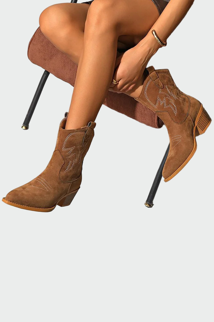 Madeleine Élégant Botín Western En Cuir Véritable
