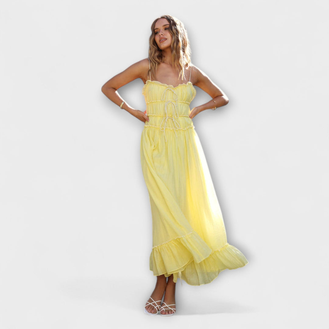 Mode Lumiére™ Celine - Robe midi sans manches avec volants