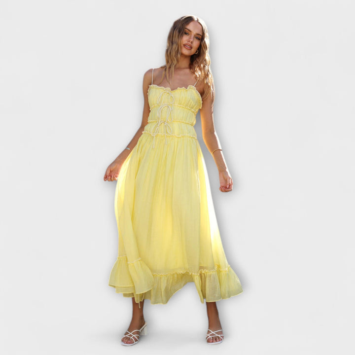 Mode Lumiére™ Celine - Robe midi sans manches avec volants