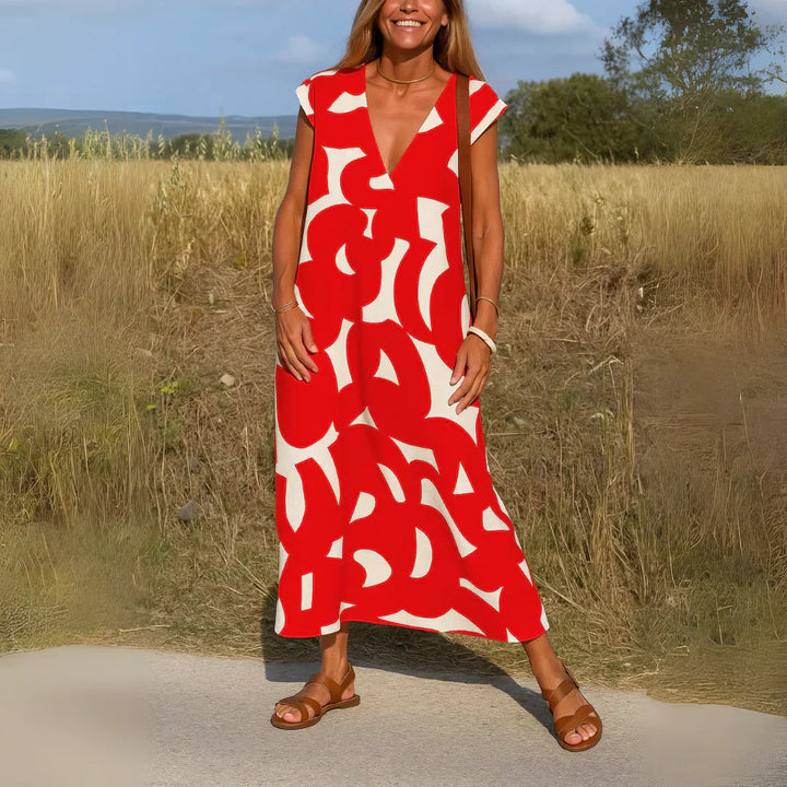 Tatiana | Robe Maxi Imprimé Graphique Col V