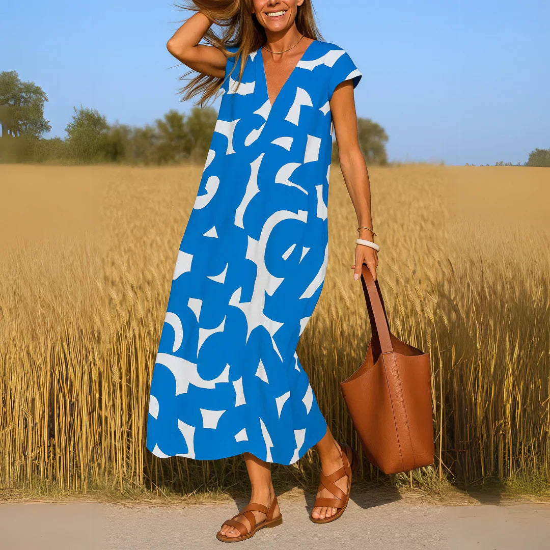 Tatiana | Robe Maxi Imprimé Graphique Col V