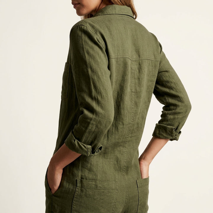Elvina | Combinaison Lin Boutonnée & Poches Cargo