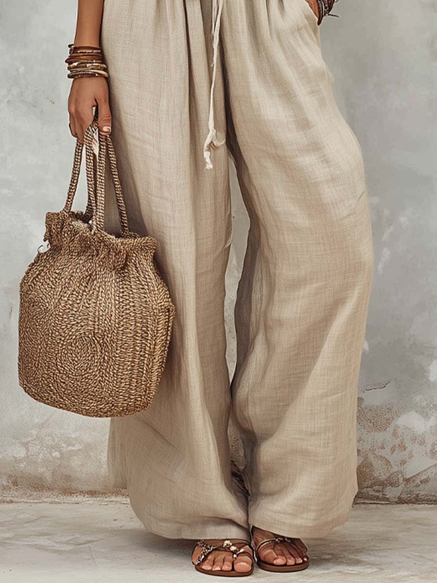 Combinaison en Coton-Lin de Style Boho avec Détails Boutonnés et Taille Smockée