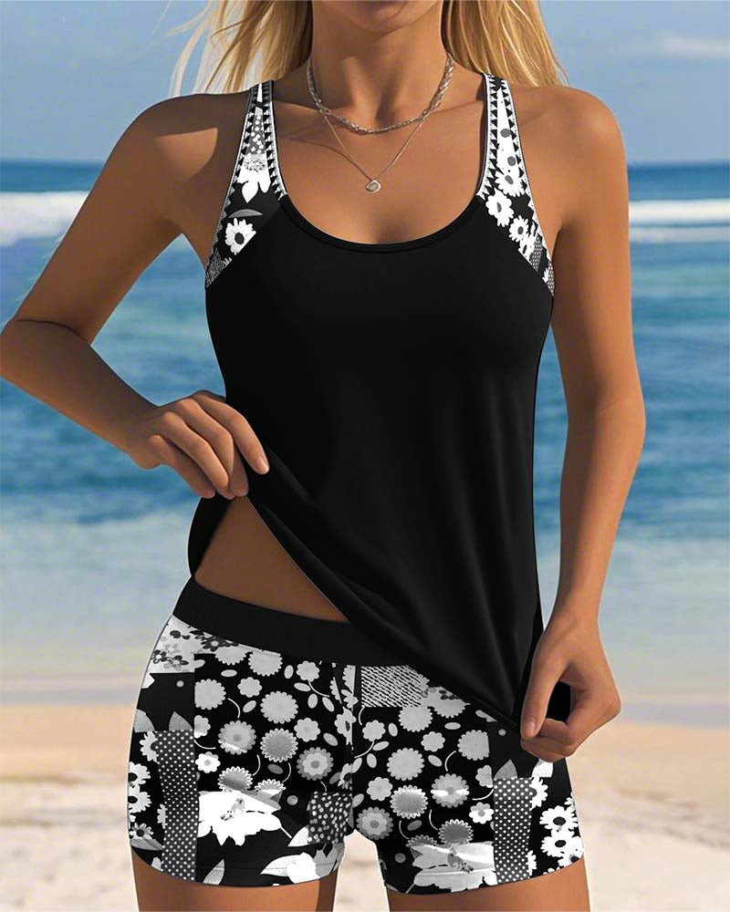Laluna | Tankini 2 Pièces Fleuri & Short de Bain