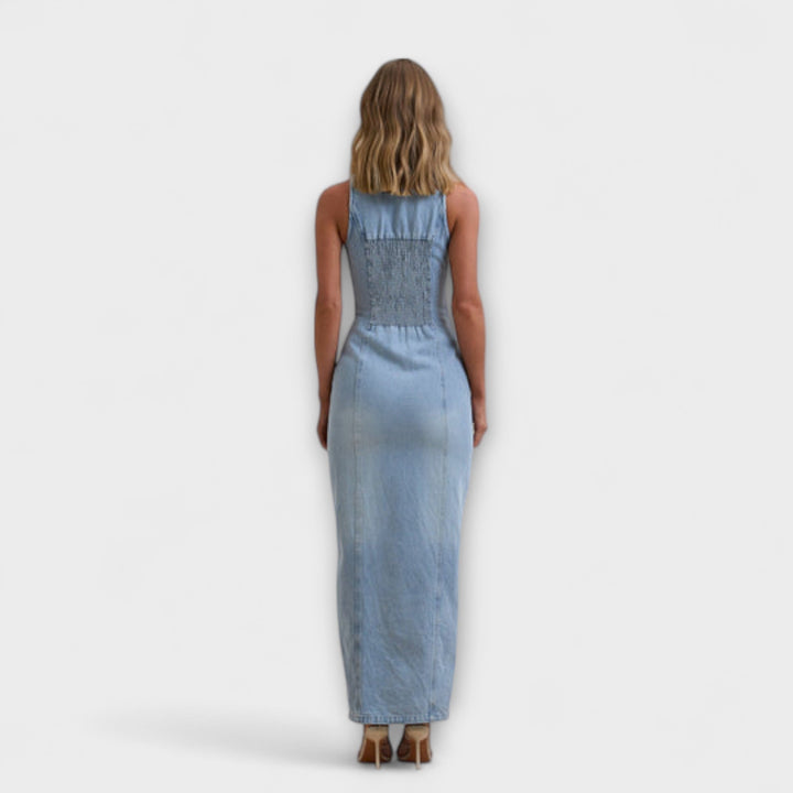 Lacey - Robe maxi en denim avec un léger lavage