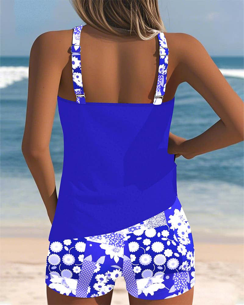 Laluna | Tankini 2 Pièces Fleuri & Short de Bain