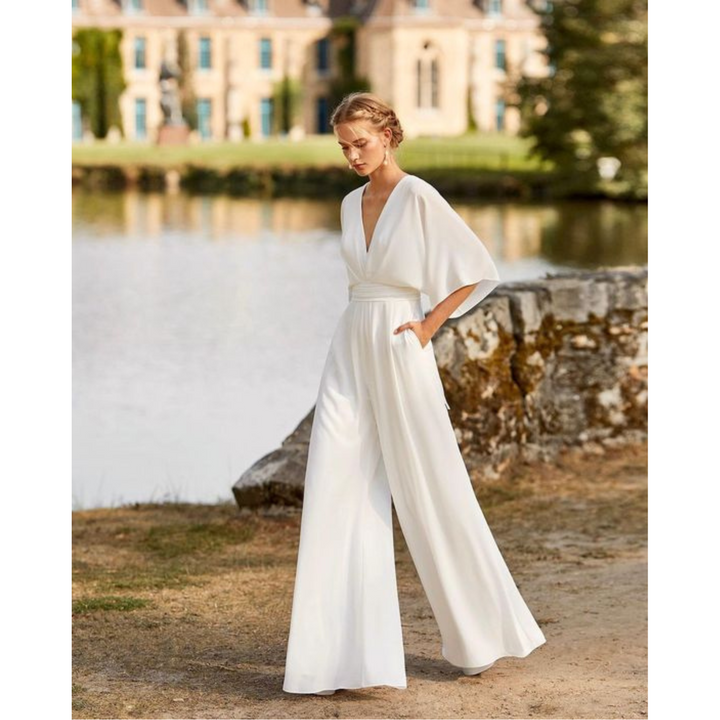 Célia | Combinaison Fluide Col V & Jambes Larges