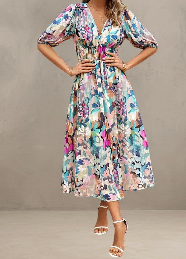 ASTELLA | ROBE MIDI FLORALE FLATTEUSE