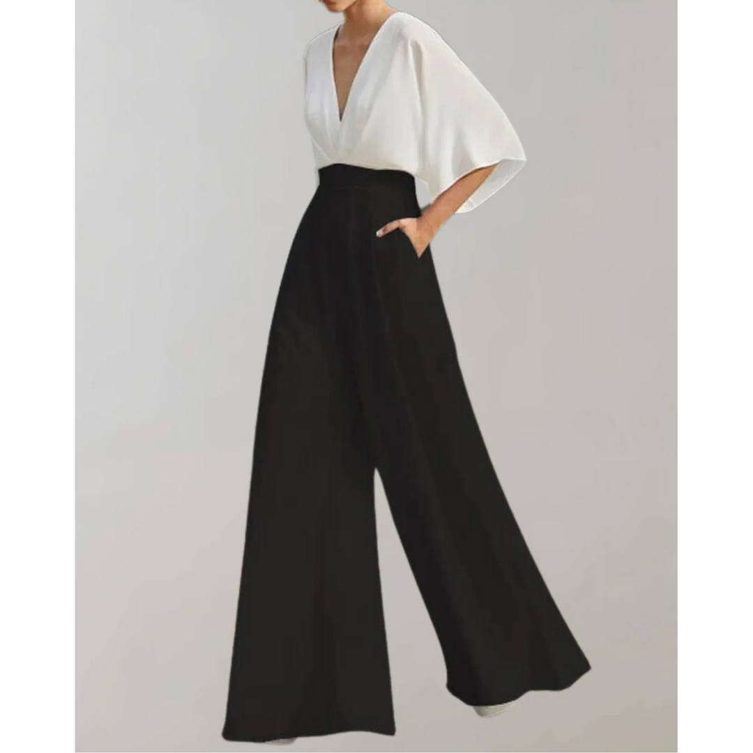 Célia | Combinaison Fluide Col V & Jambes Larges