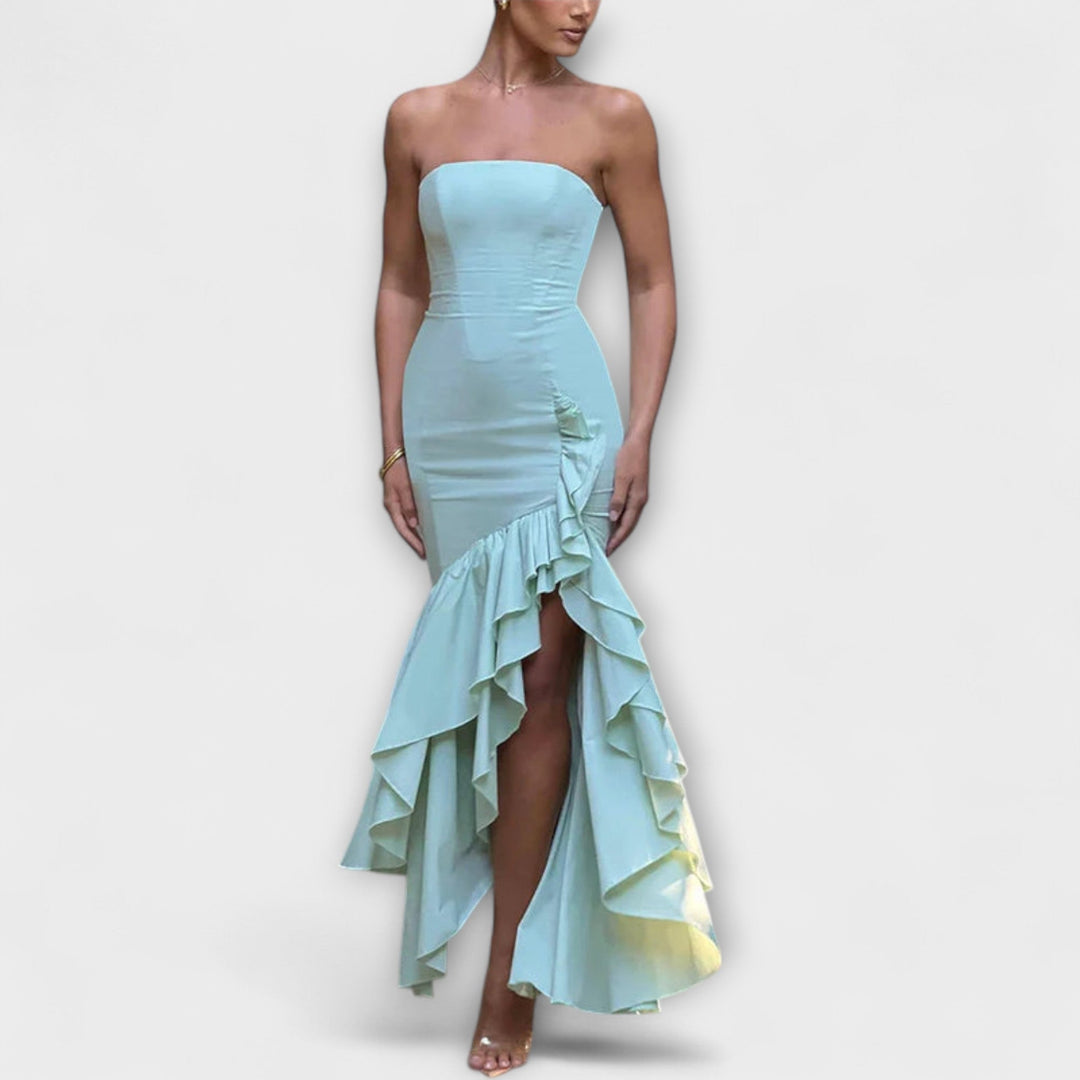 Zuri - Robe maxi à épaules dénudées et ourlet asymétrique