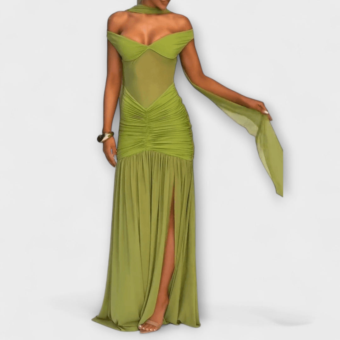 Nicole - Robe maxi avec décolleté en V olive