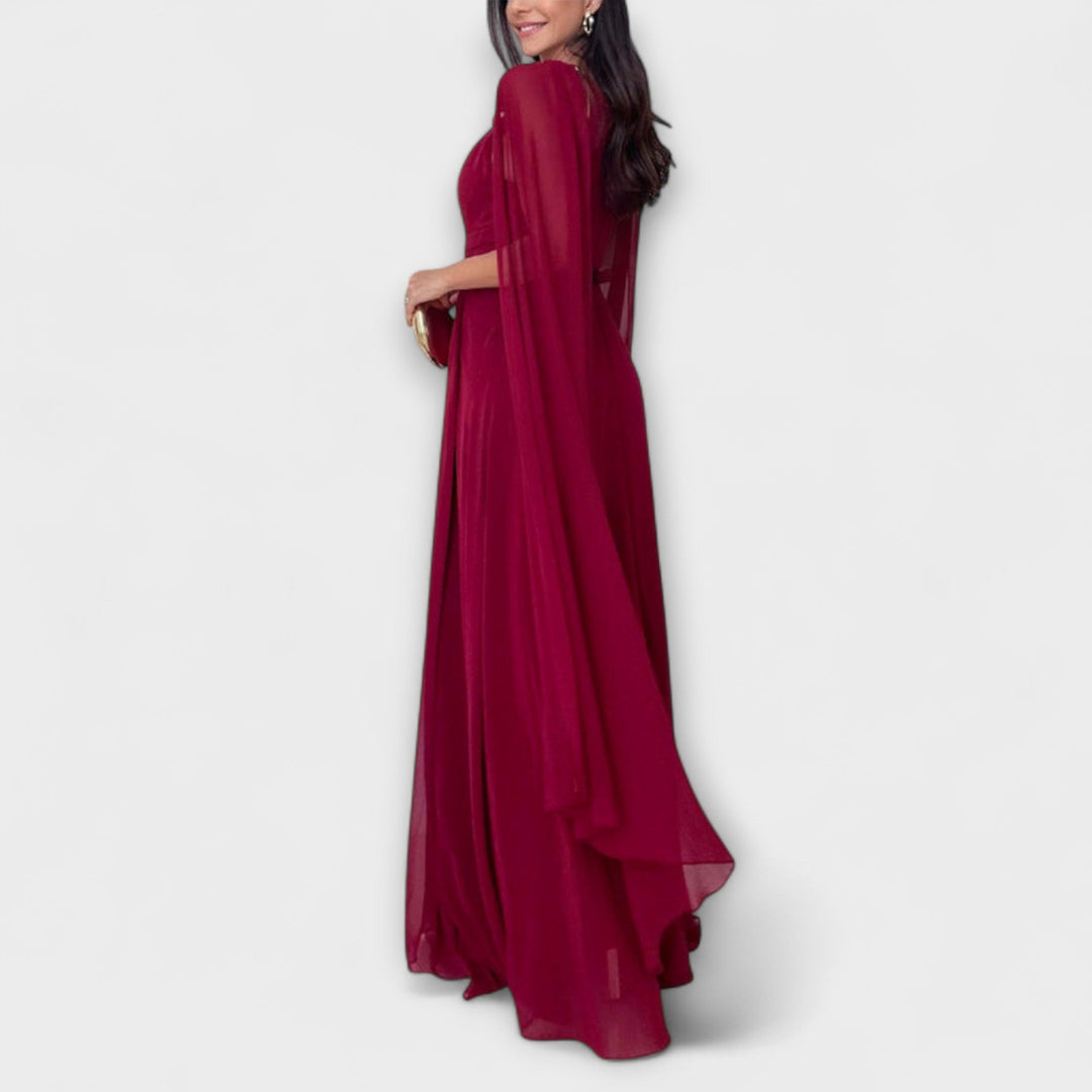 Mabel - Robes maxi élégantes avec cape et fente haute