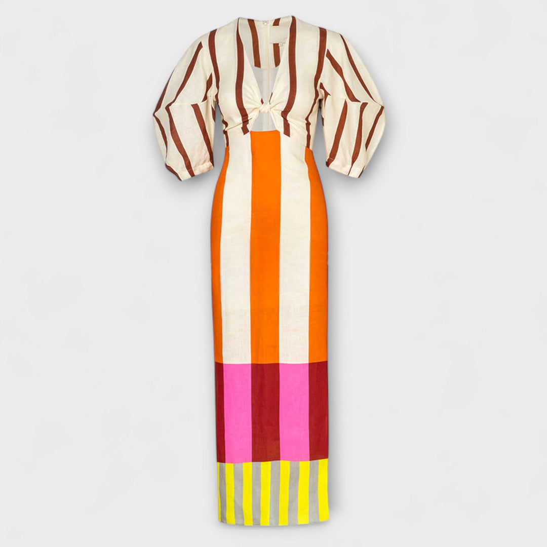 Kaya - Robe maxi avec décolleté et manches bouffantes