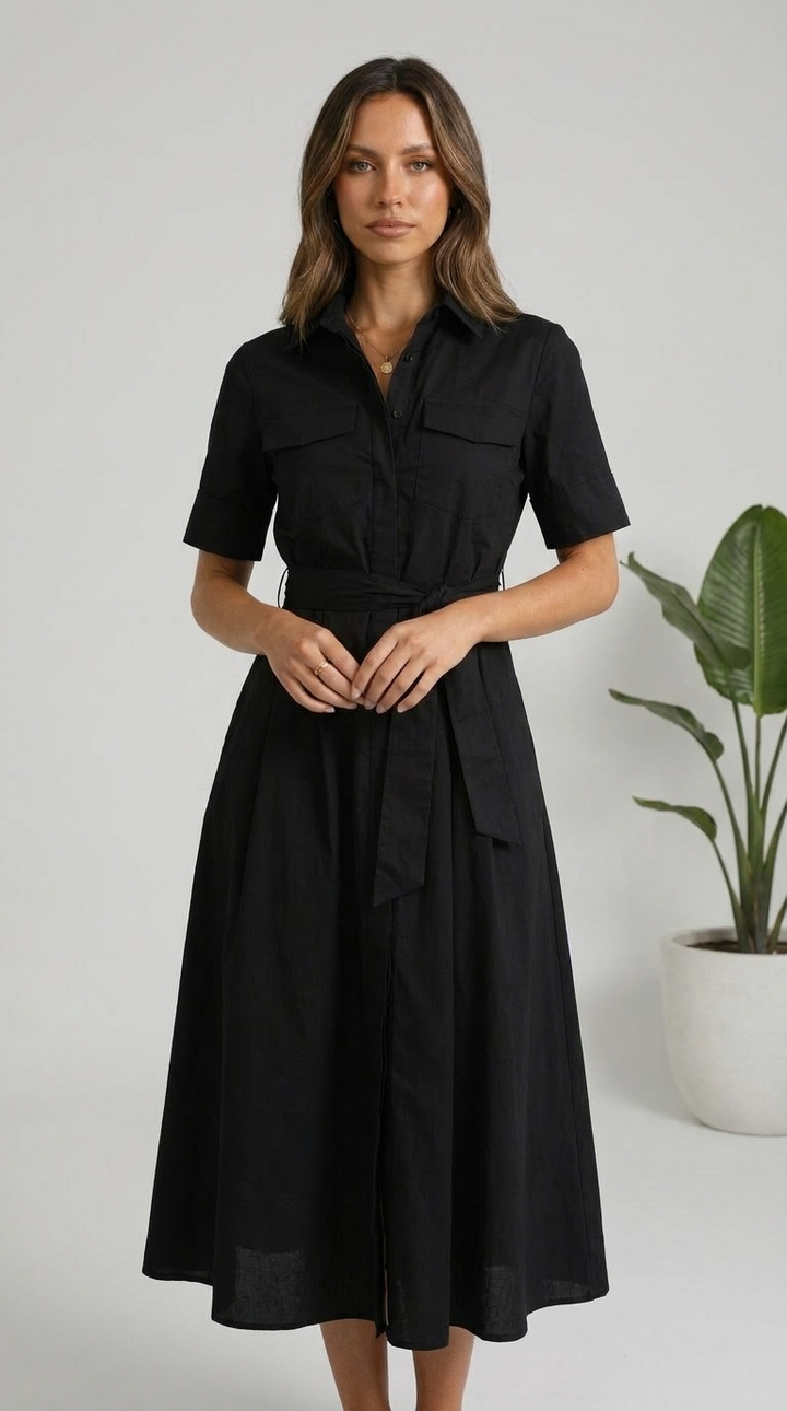 Mode Lumière™- Robe Chemise Élégante à Taille Nouée