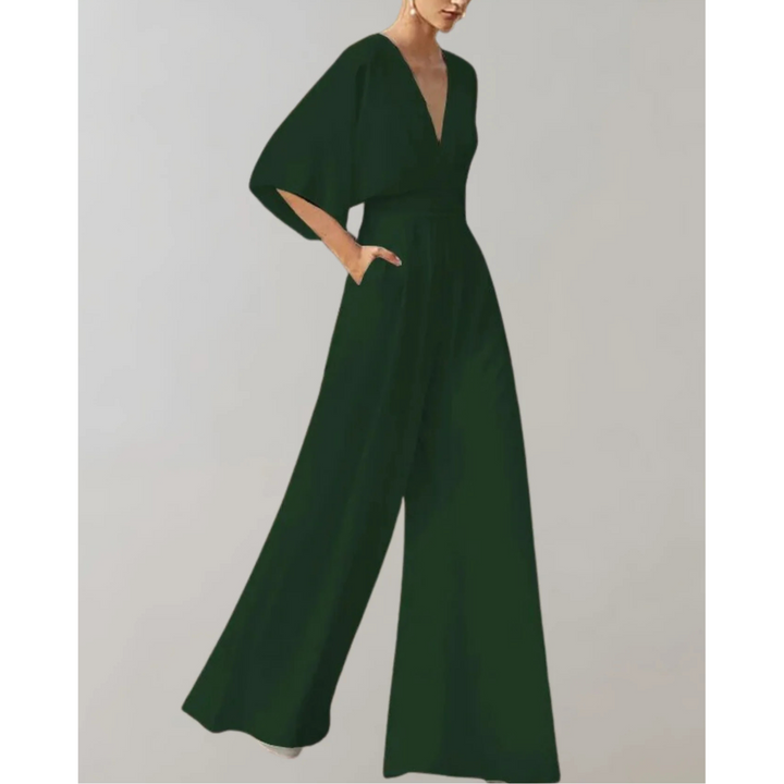 Célia | Combinaison Fluide Col V & Jambes Larges