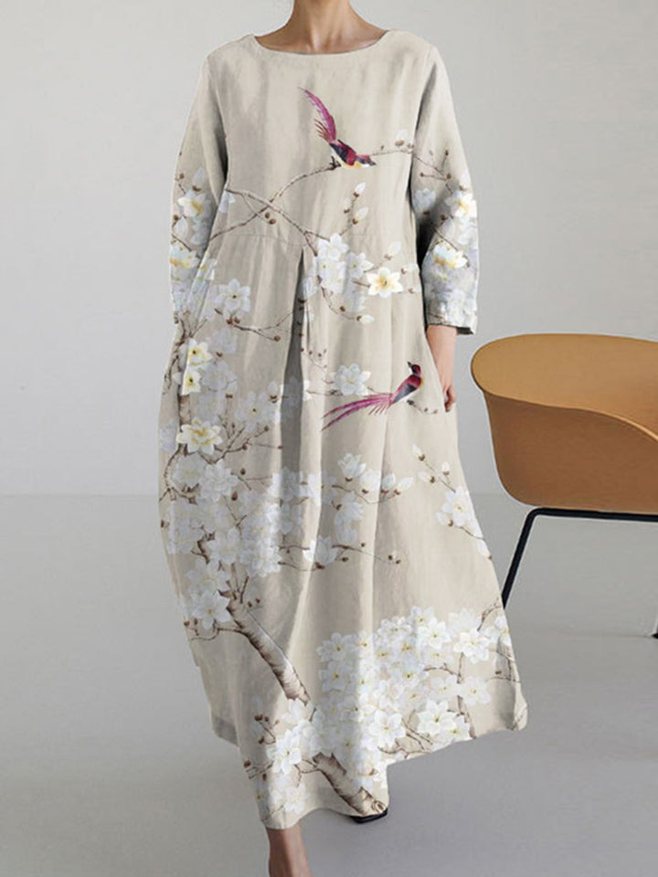 Mode Lumiére™ Robe Midi à Manches Longues à Col Rond Fleurie