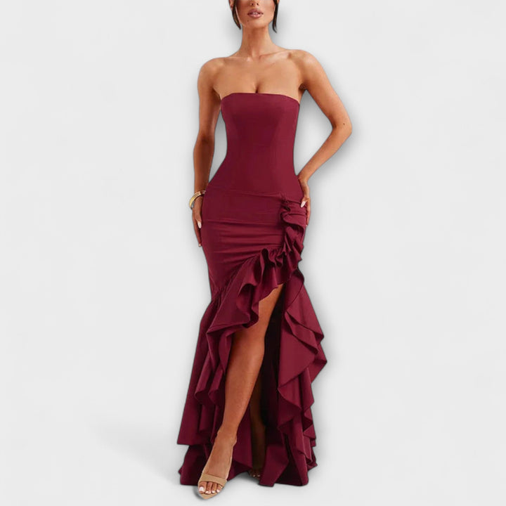 Zuri - Robe maxi à épaules dénudées et ourlet asymétrique