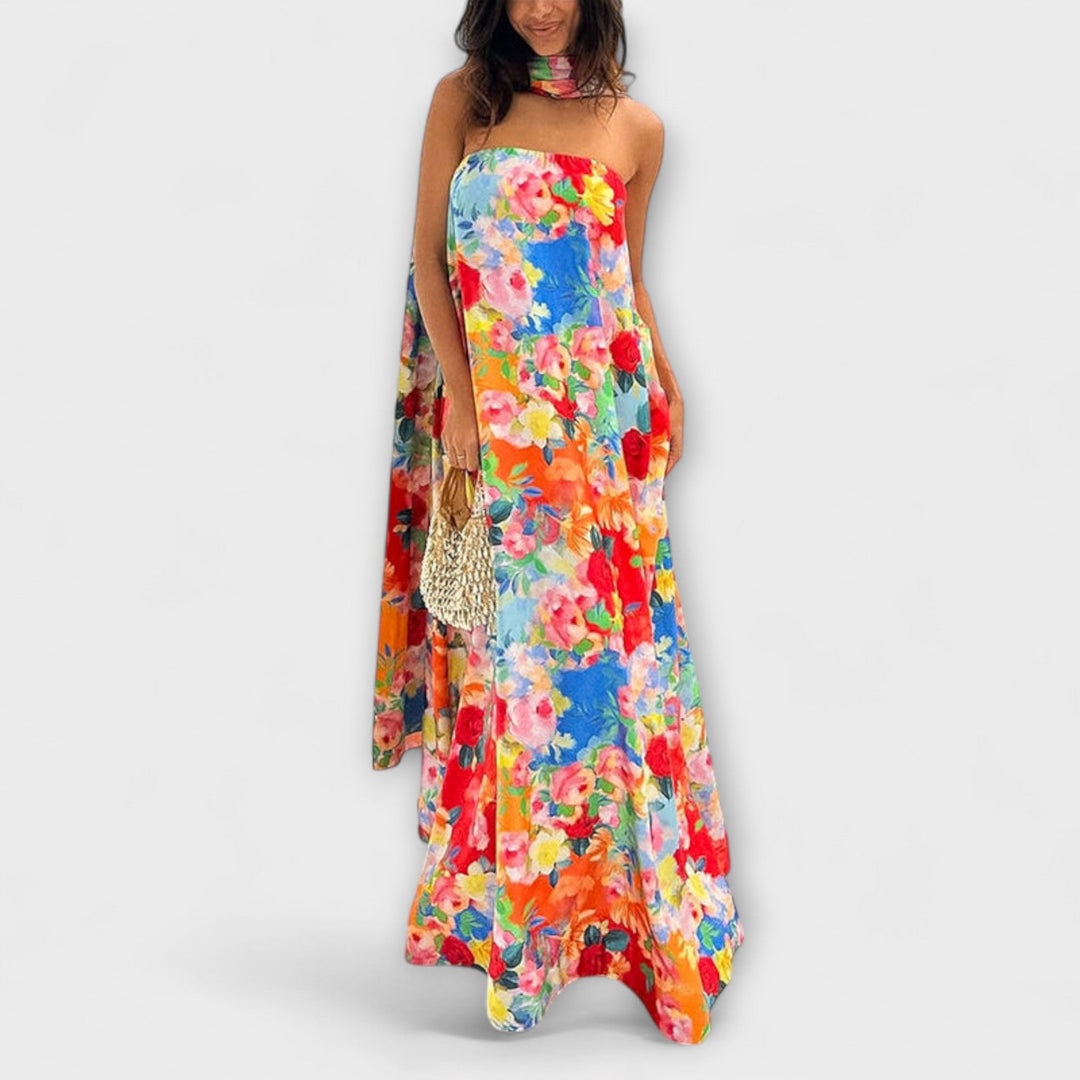 Harlow - Robe maxi à motifs floraux et épaules dénudées