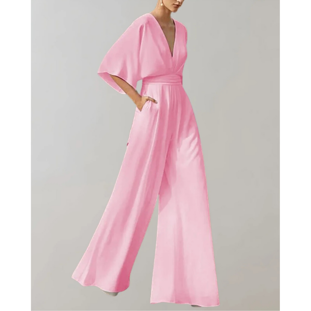 Célia | Combinaison Fluide Col V & Jambes Larges