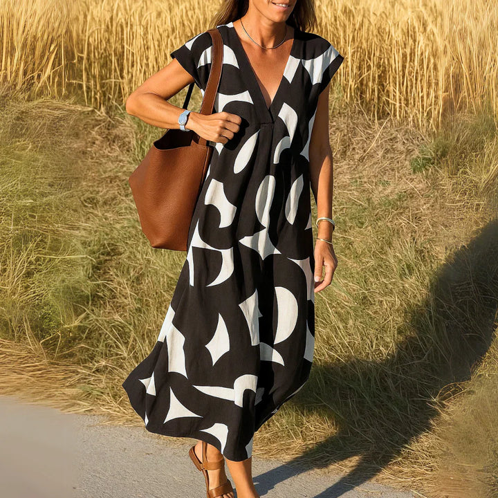 Tatiana | Robe Maxi Imprimé Graphique Col V