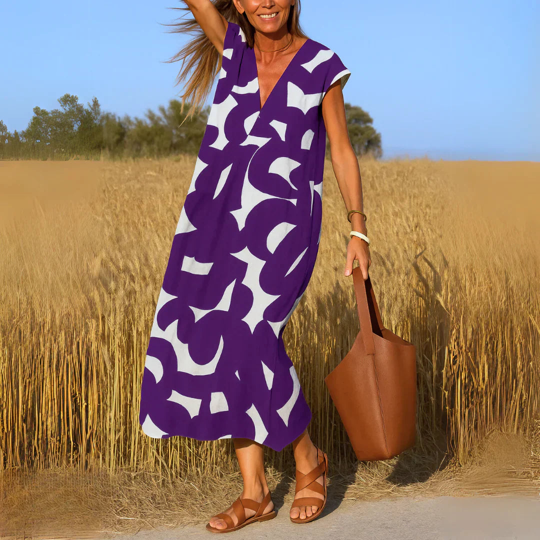 Tatiana | Robe Maxi Imprimé Graphique Col V