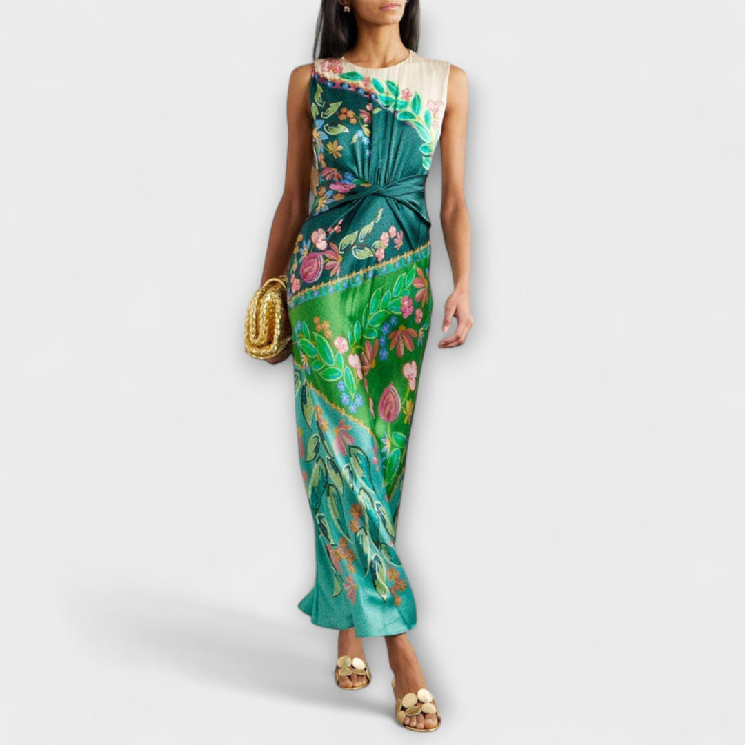 Aisling - Robe Maxi Élégante avec Fronces et Motif Floral