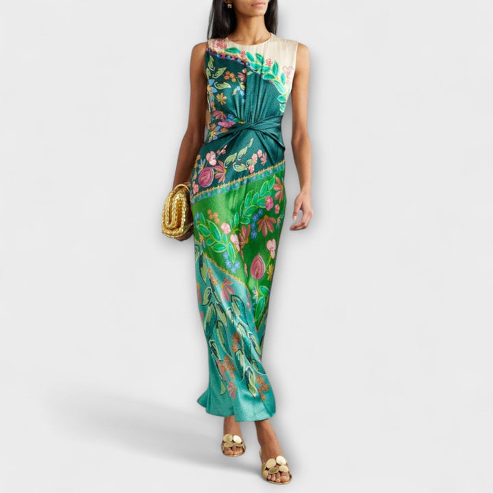 Aisling - Robe Maxi Élégante avec Fronces et Motif Floral