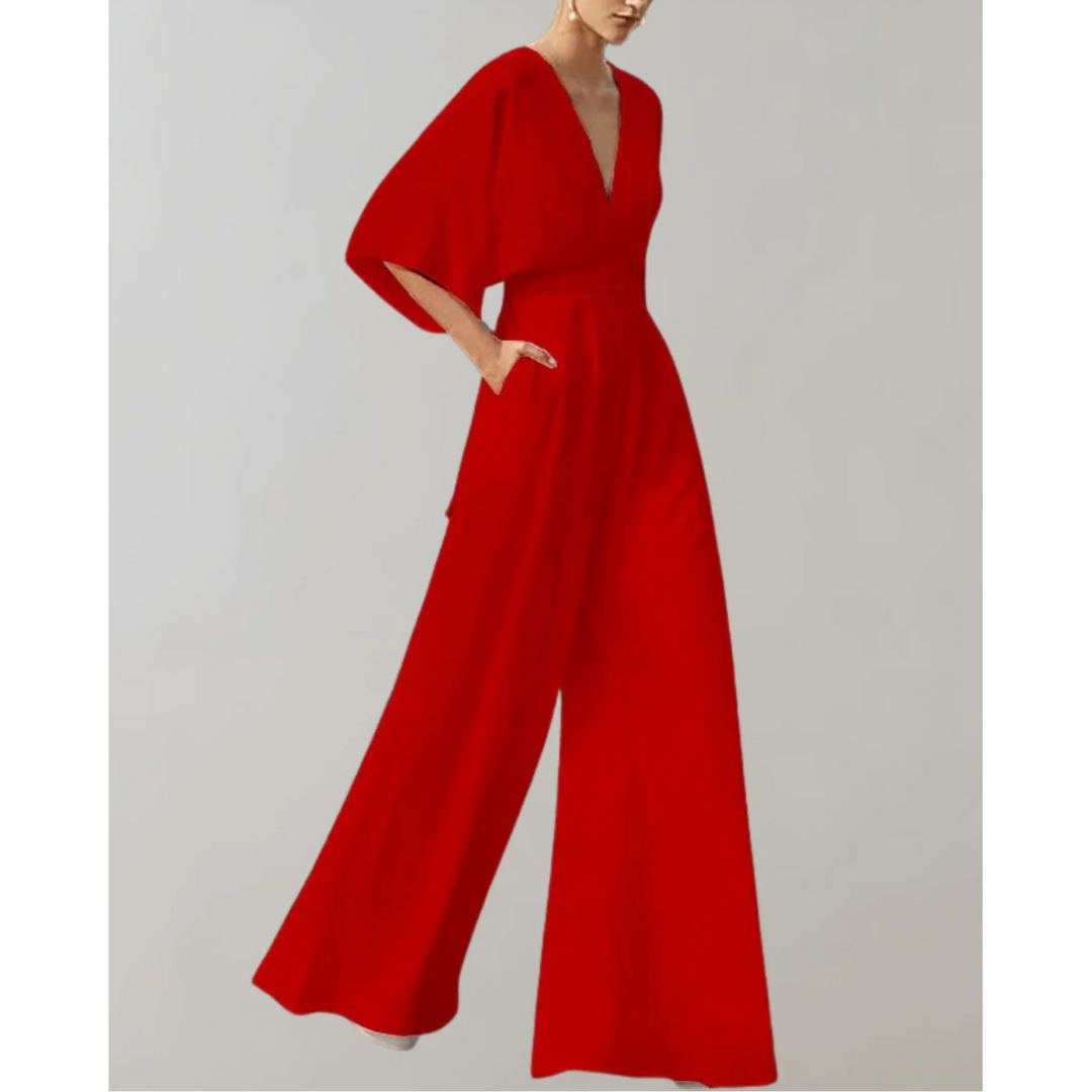 Célia | Combinaison Fluide Col V & Jambes Larges