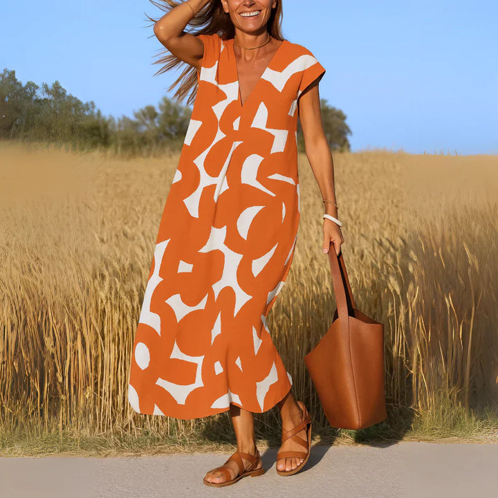 Tatiana | Robe Maxi Imprimé Graphique Col V
