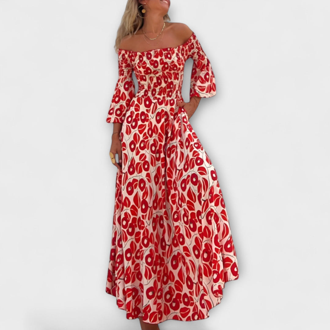 Bella - Robe à épaules dénudées et océan de fleurs