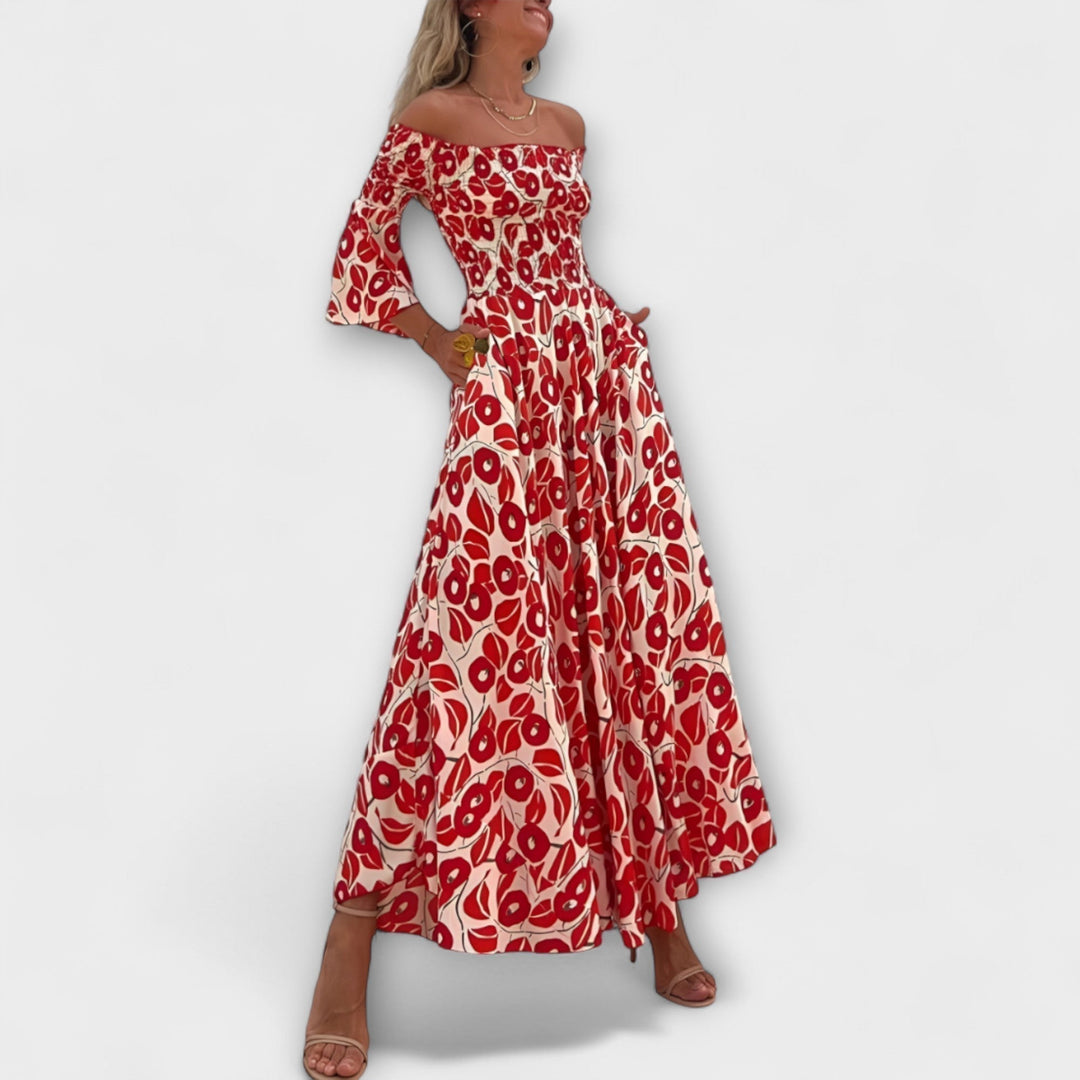 Bella - Robe à épaules dénudées et océan de fleurs