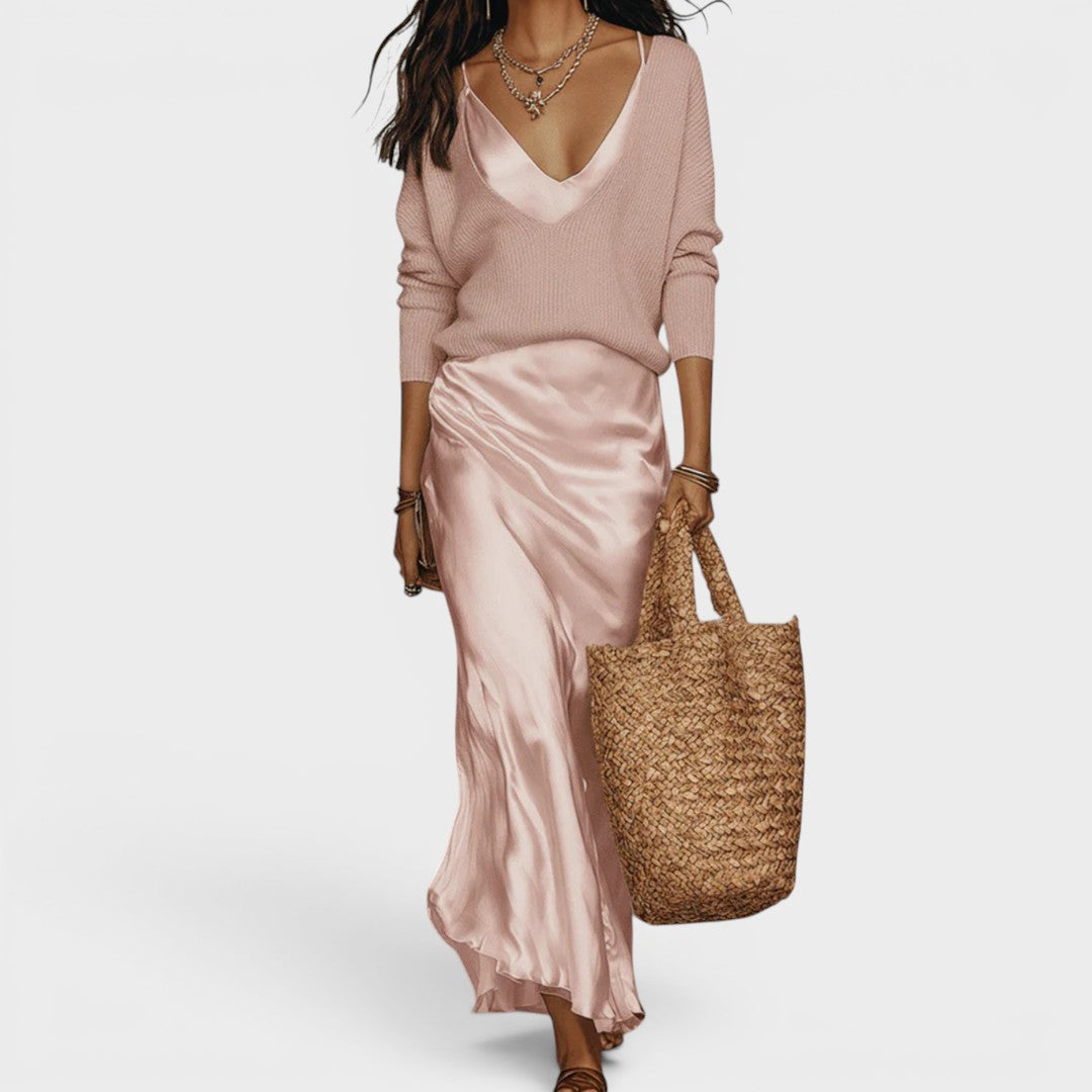 Oriane™ | Robe midi satinée élégante