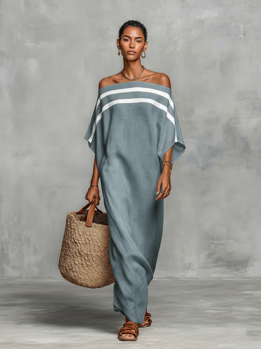 Sophie | Robe Maxi en Lin à Épaules Nues