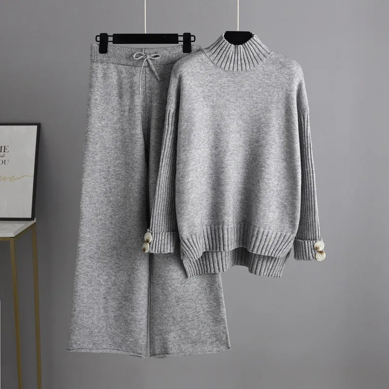 Optics-Ensemble pull et pantalon large pour femme, survêtement chaud, pantalon droit, olympiques, haut, vêtements d'hiver, 2 pièces, 2022