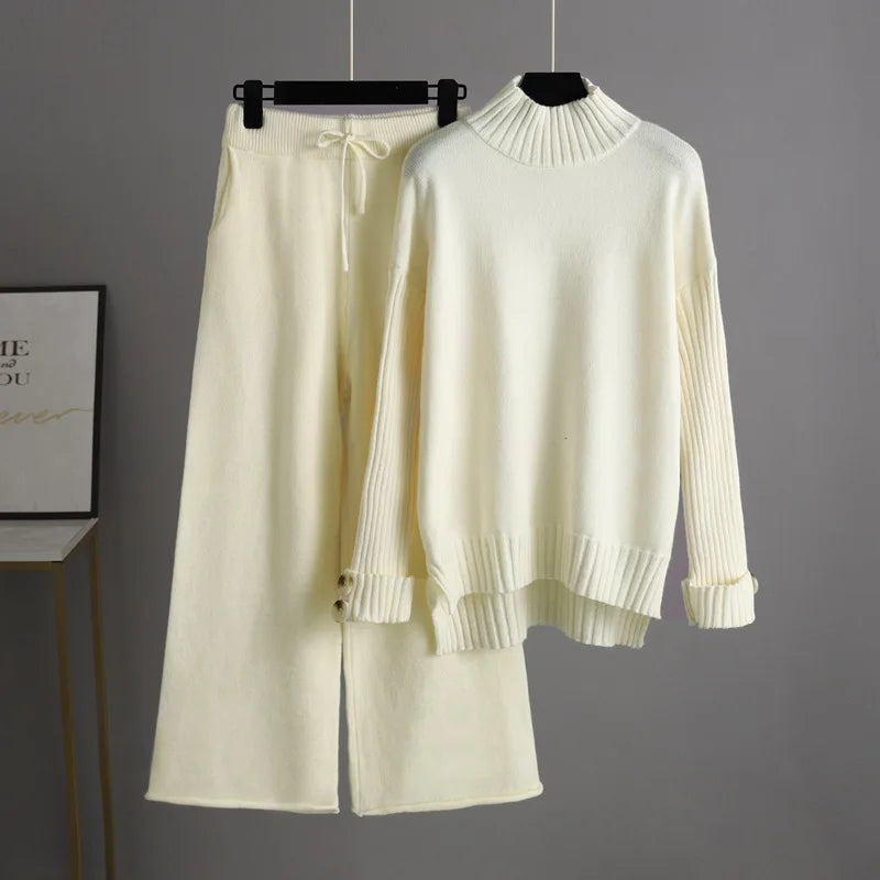 Optics-Ensemble pull et pantalon large pour femme, survêtement chaud, pantalon droit, olympiques, haut, vêtements d'hiver, 2 pièces, 2022