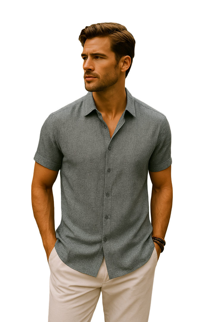Mode Lumiére™ | Chemise en Lin et Coton avec Col Décontracté pour Homme