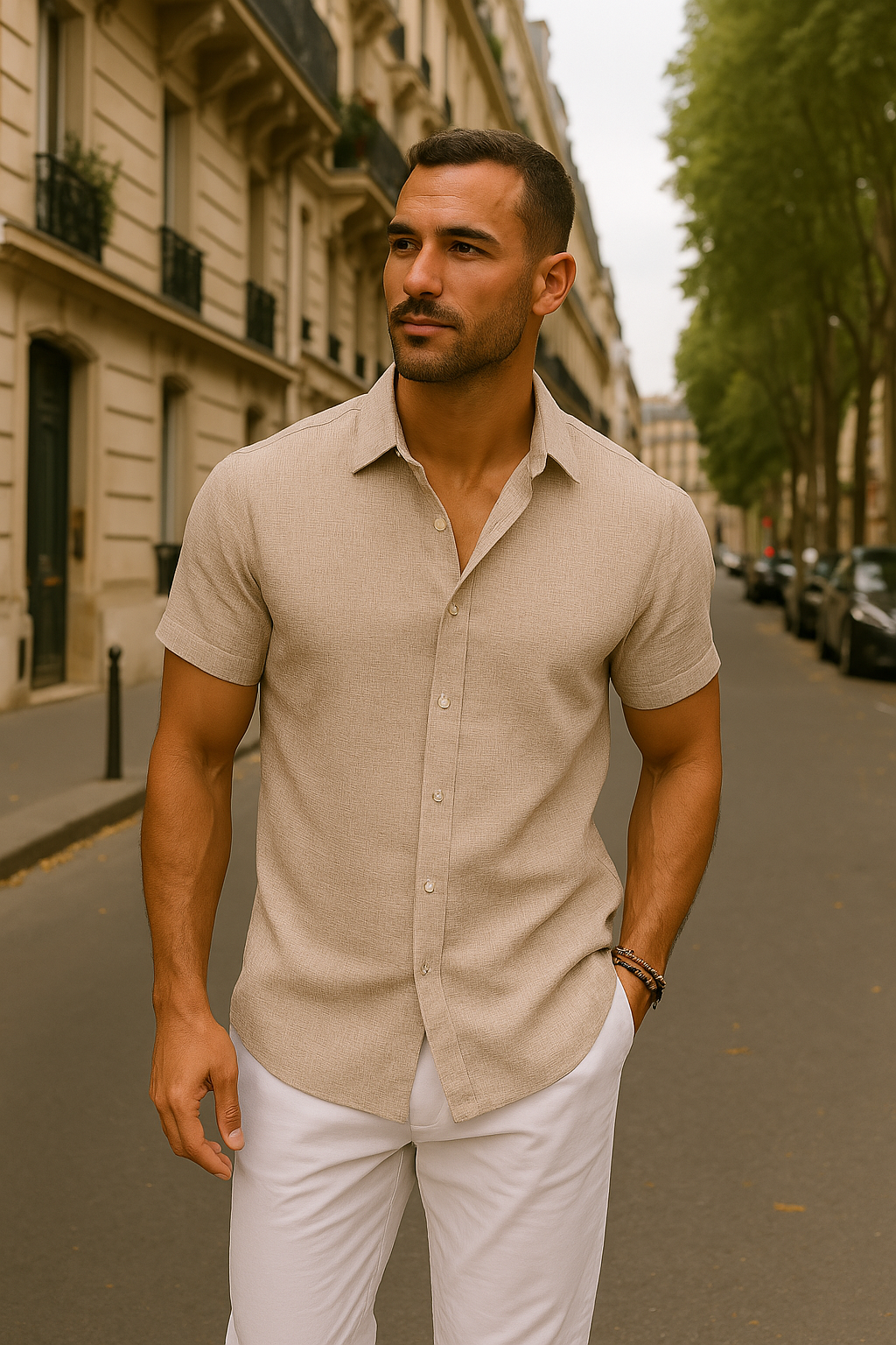Mode Lumiére™ | Chemise en Lin et Coton avec Col Décontracté pour Homme