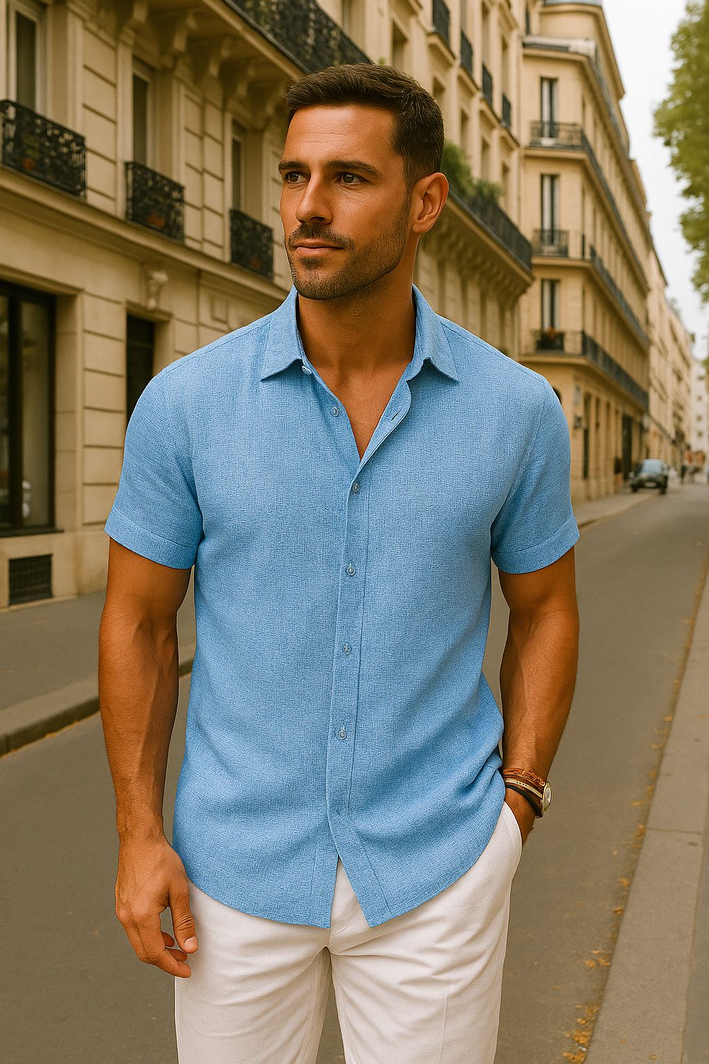 Mode Lumiére™ | Chemise en Lin et Coton avec Col Décontracté pour Homme