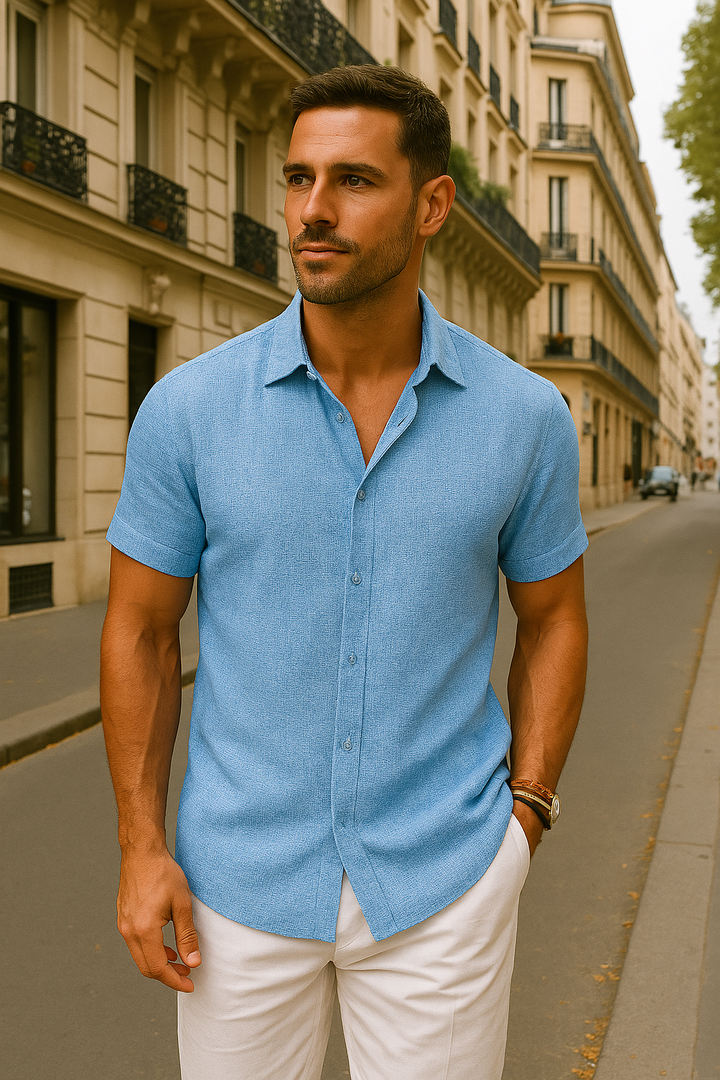 Mode Lumiére™ | Chemise en Lin et Coton avec Col Décontracté pour Homme