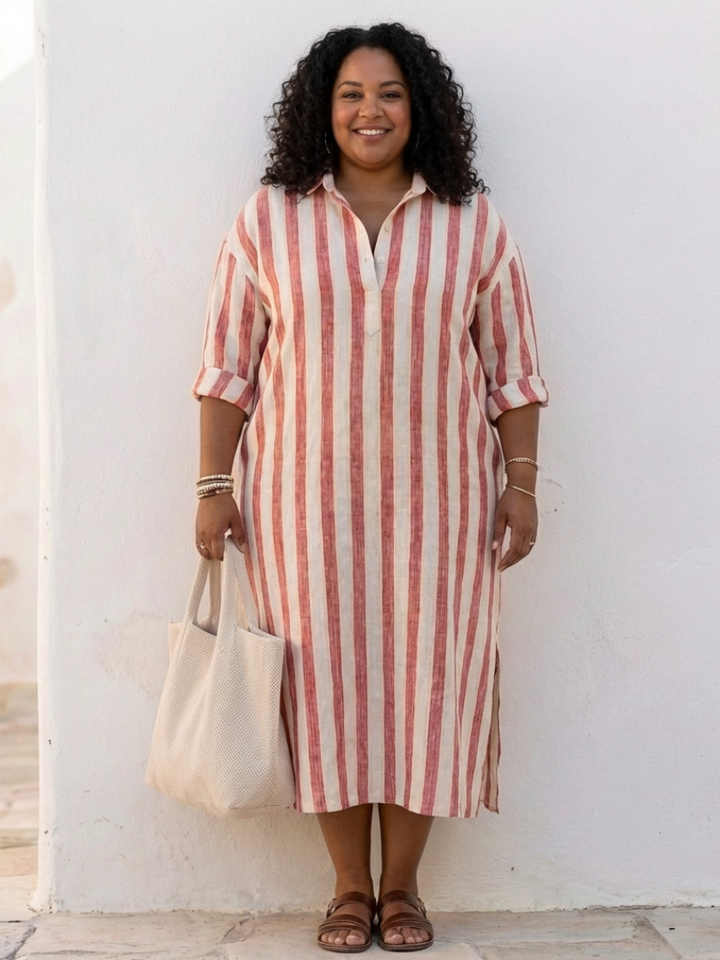 Mode Lumiére™ | Robe Chemise Longues Rayée Naomi