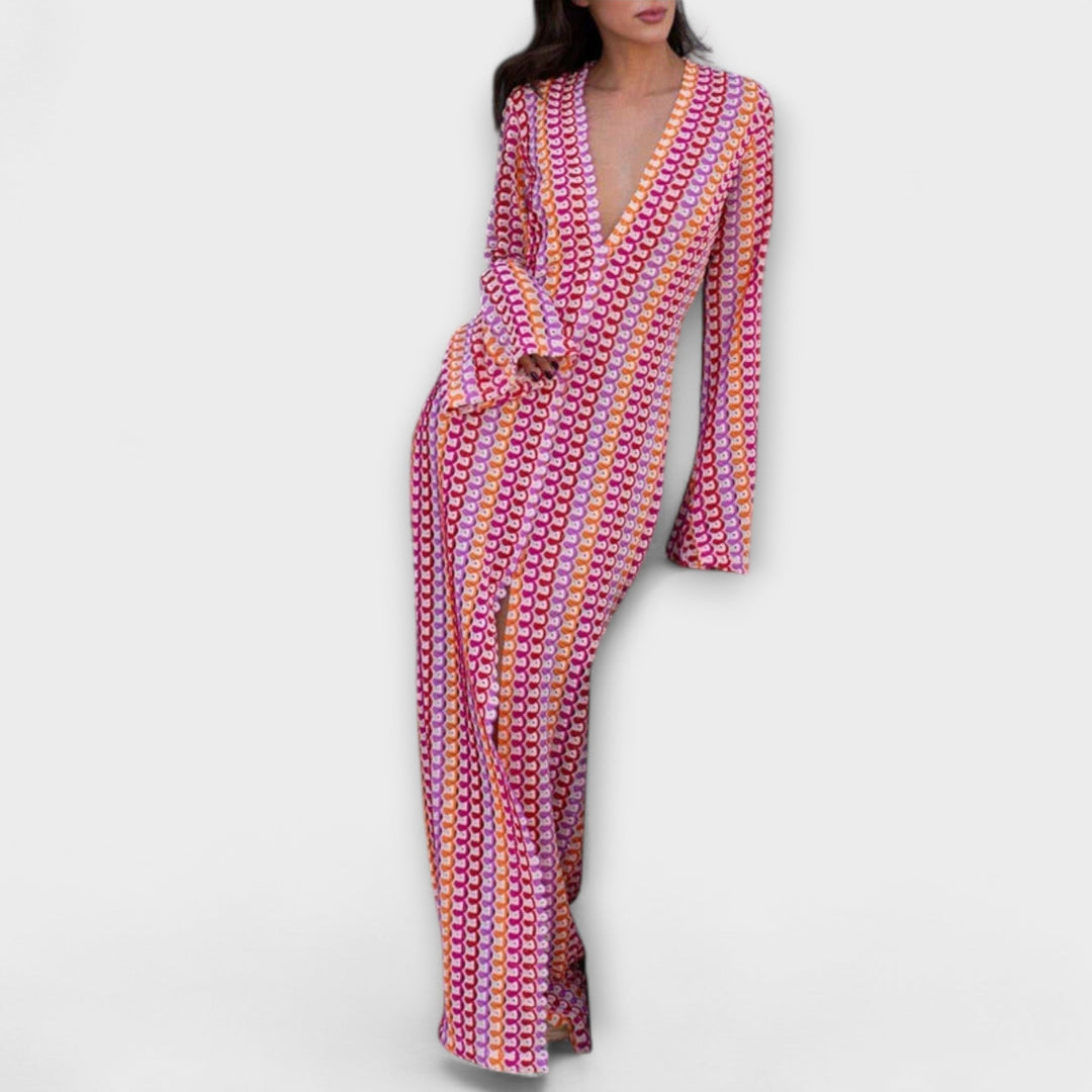 Elina – Robe maxi avec décolleté en V et style d'été