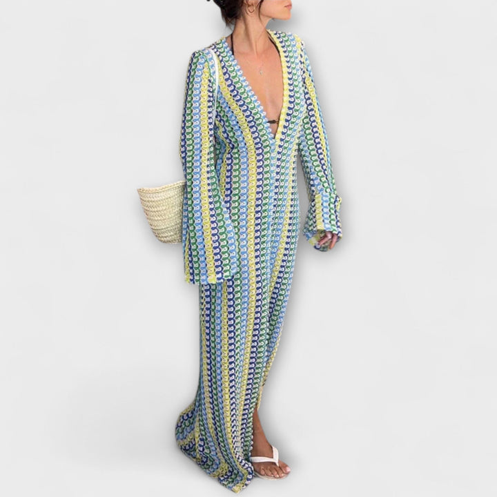 Elina – Robe maxi avec décolleté en V et style d'été