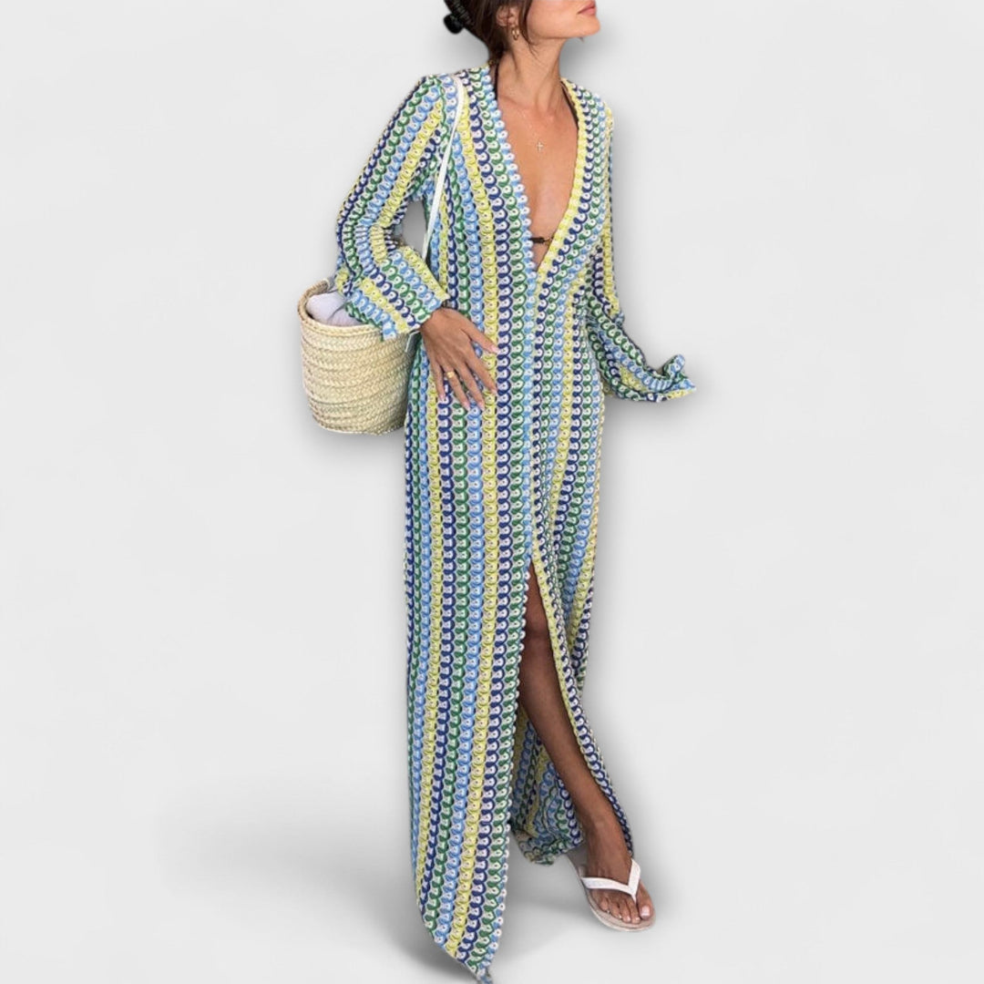 Elina – Robe maxi avec décolleté en V et style d'été