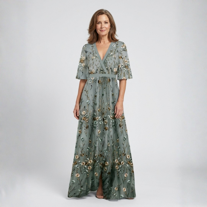 Mode Lumiére™ – Robe longue fleurie col V