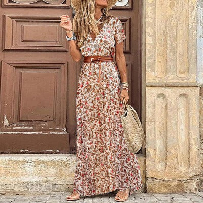 Mode Lumiére™ – Robe longue bohème fluide avec ceinture