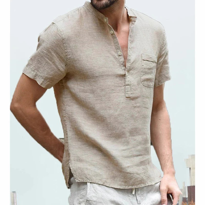 Mode Lumiére™ Chemise Henley Homme en coton et lin