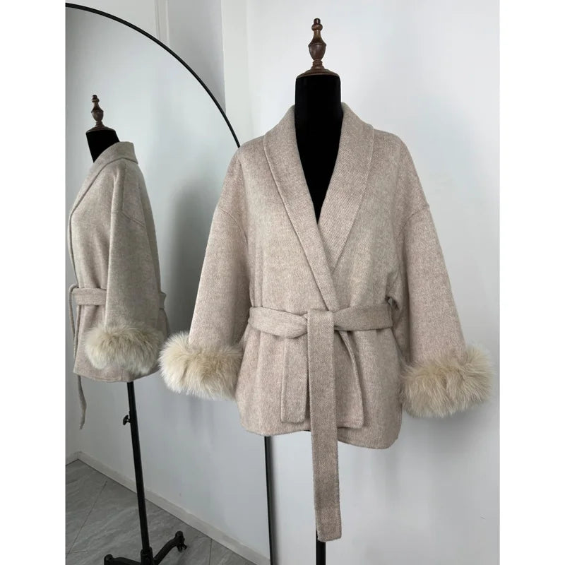 TARUXY fourrure de renard laine manteaux femmes manteau court bureau dame amovible élégant Double face laine pardessus 2025 nouvelle veste Cardigan