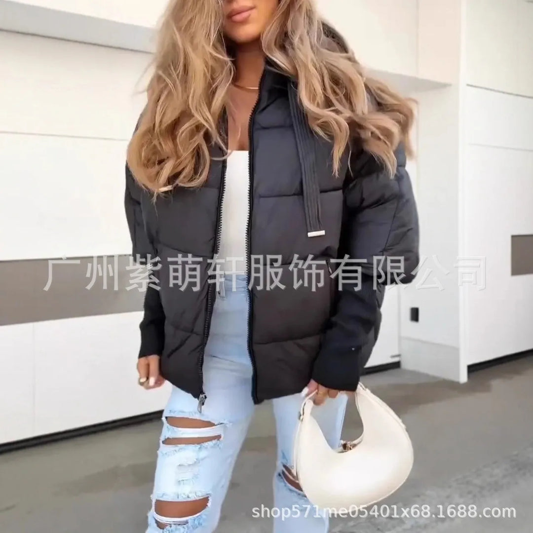 Manteaux matelassés à capuche pour femmes, nouvelle mode européenne et américaine, couleur unie, décontracté, tendance, élégant, manches longues, vêtements féminins Parkas
